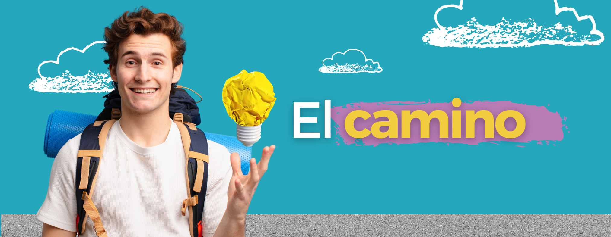 Imagen de portada de Sección "El Camino" - Se visualiza un Chico con una mochila colgando, teniendo una idea brillante